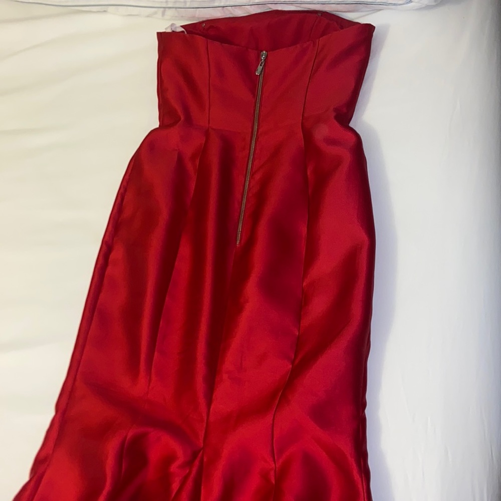 Sherri Hill 51671 Strapless High Slit Formal Dress Red - Picture 6 of 17